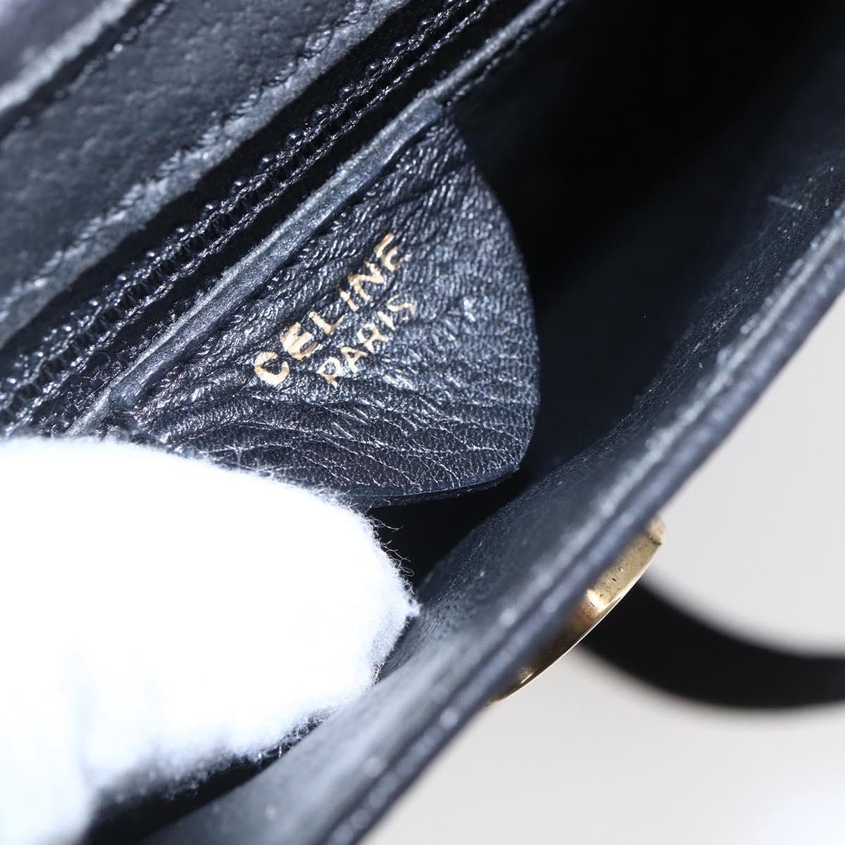CELINE Shoulder Bag Leather Black Gold Auth 155068