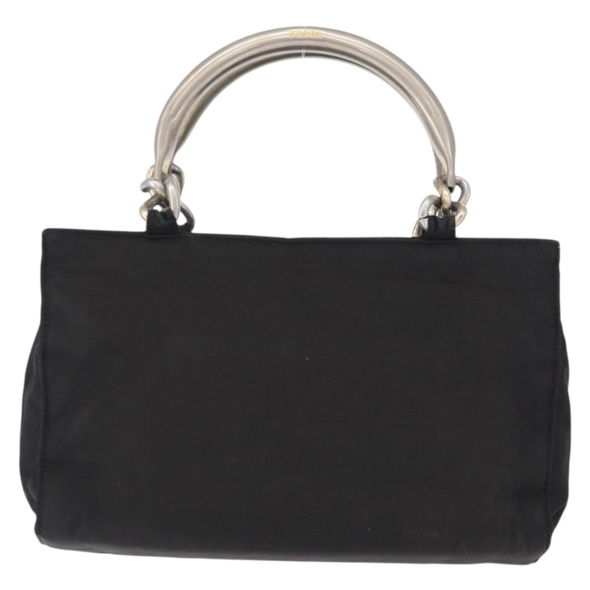 PRADA Hand Bag Nylon Metal Black Gold Auth 155069