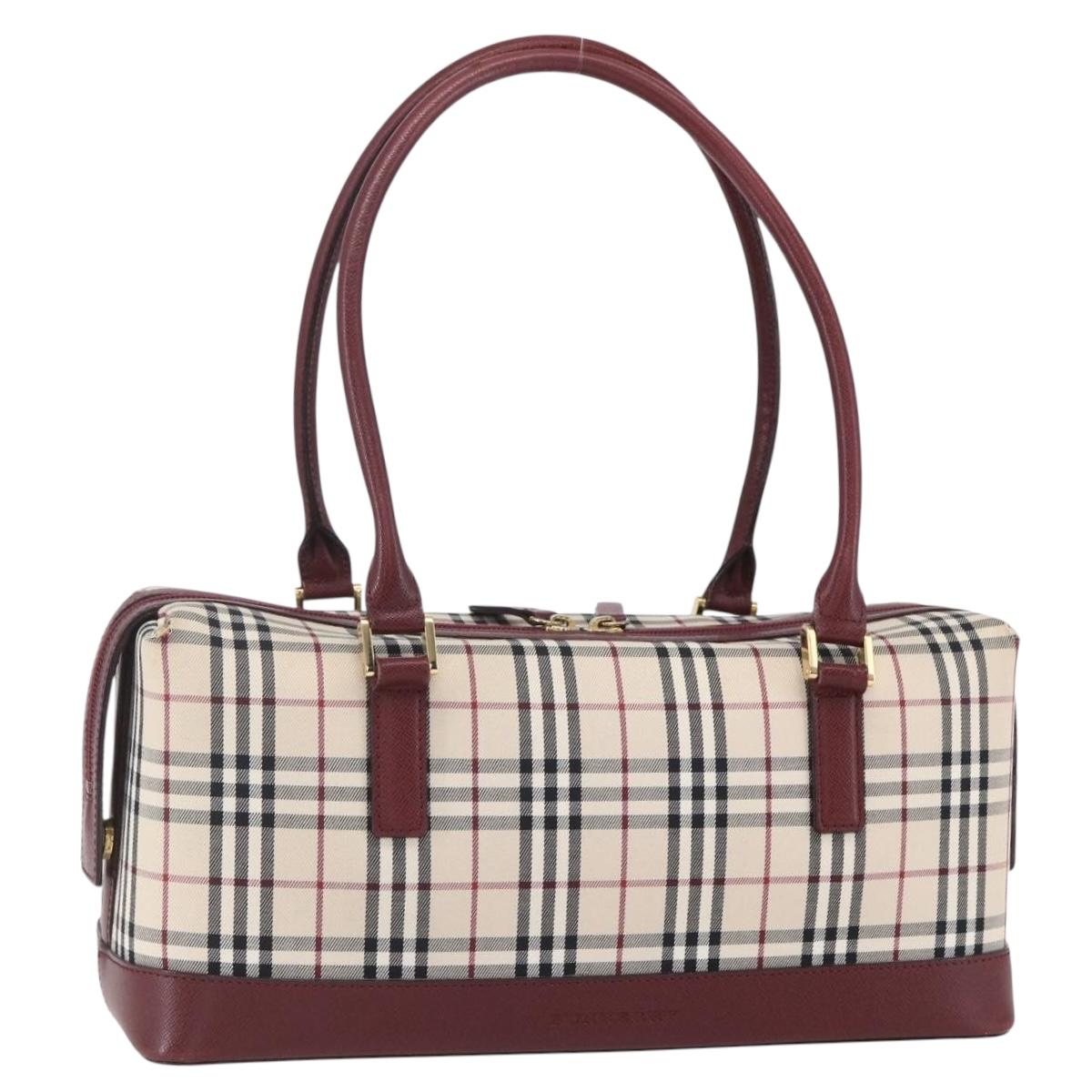 BURBERRY Nova Check Hand Bag Canvas Leather Beige Gold Auth 155070