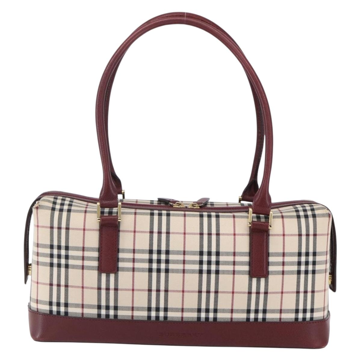 BURBERRY Nova Check Hand Bag Canvas Leather Beige Gold Auth 155070