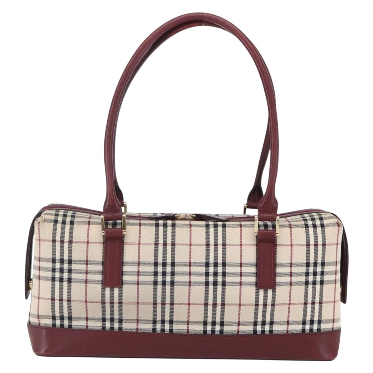 BURBERRY Nova Check Hand Bag Canvas Leather Beige Gold Auth 155070