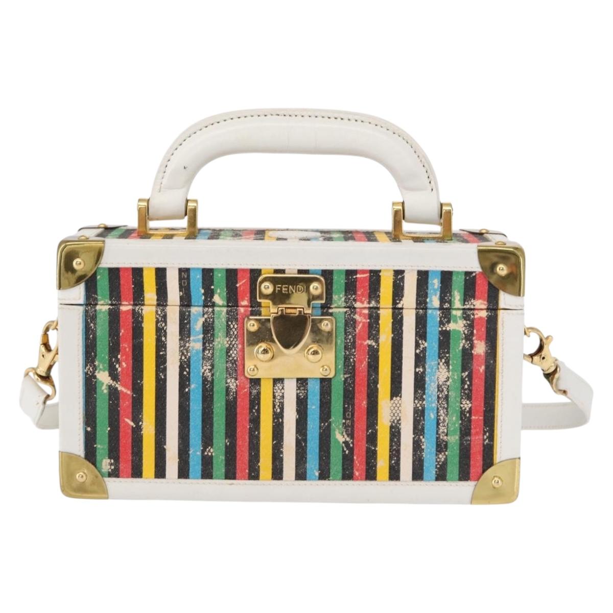 FENDI Vanity Hand Bag Leather 2way Multicolor Gold Auth 155071