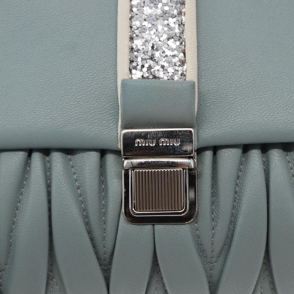 Miu Miu Matelasse Chain Shoulder Bag Leather Light Blue Silver Auth 155072