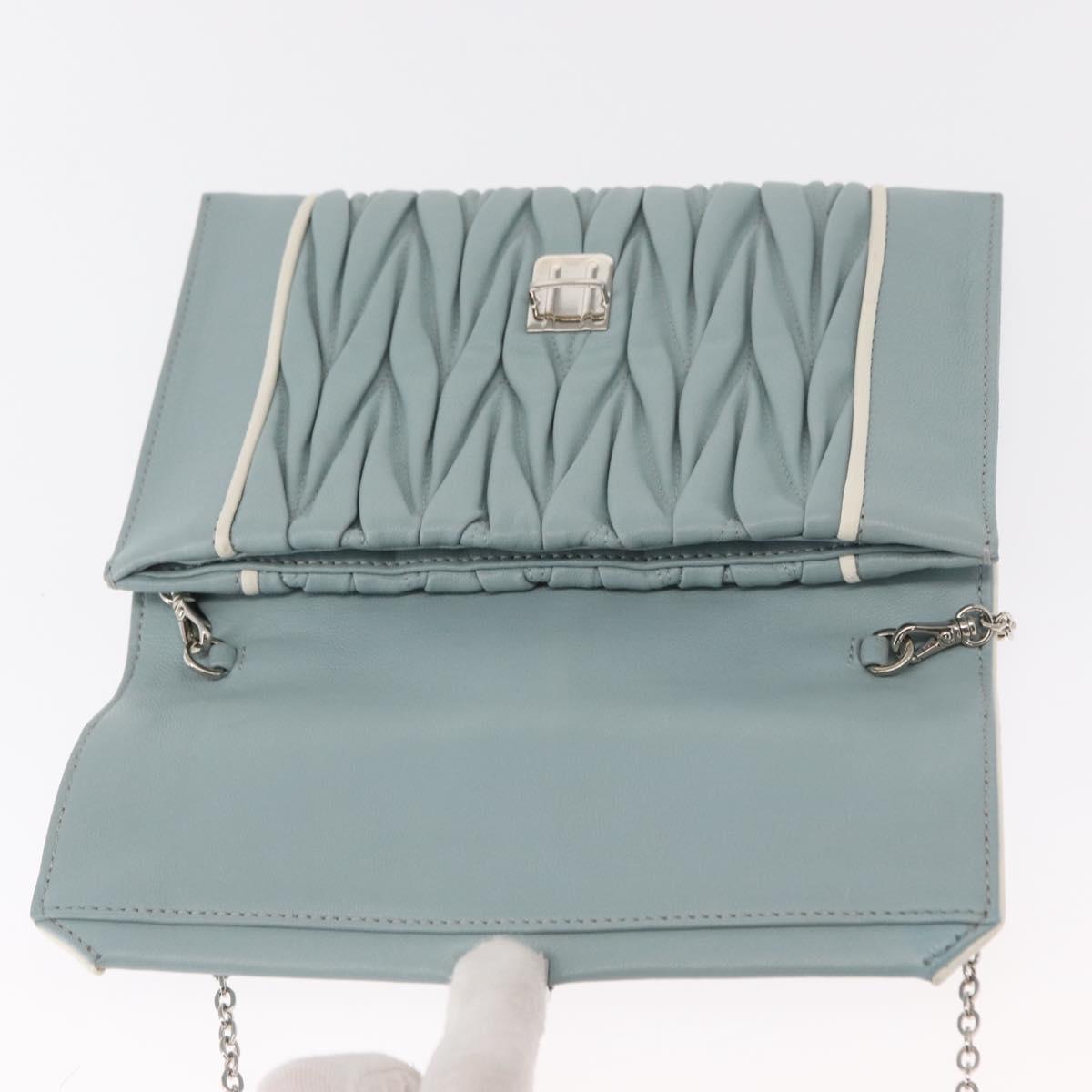 Miu Miu Matelasse Chain Shoulder Bag Leather Light Blue Silver Auth 155072