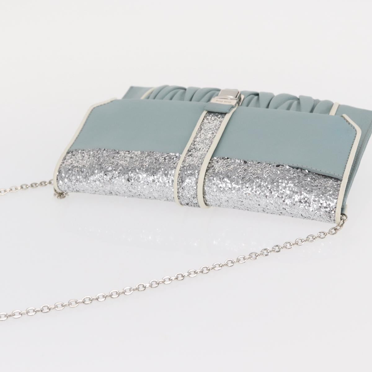 Miu Miu Matelasse Chain Shoulder Bag Leather Light Blue Silver Auth 155072