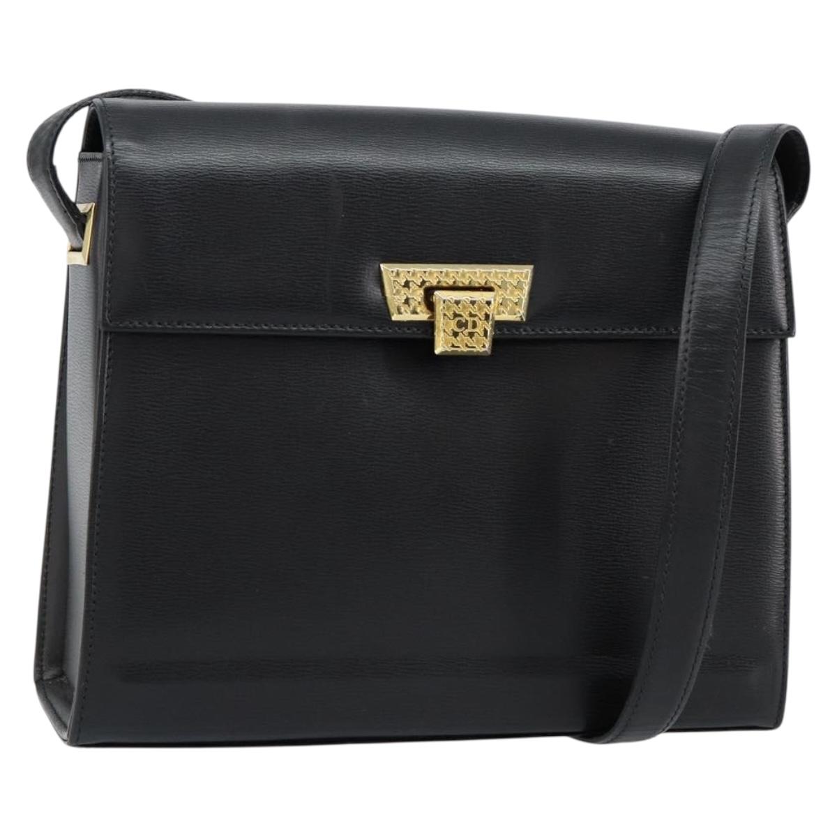 Christian Dior Shoulder Bag Leather Black Gold Auth 155073