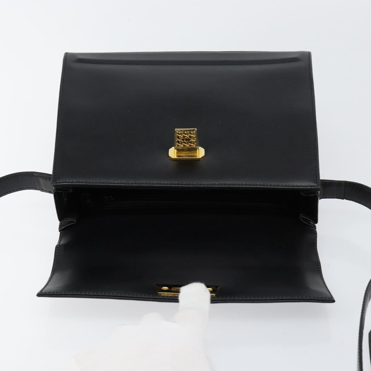 Christian Dior Shoulder Bag Leather Black Gold Auth 155073