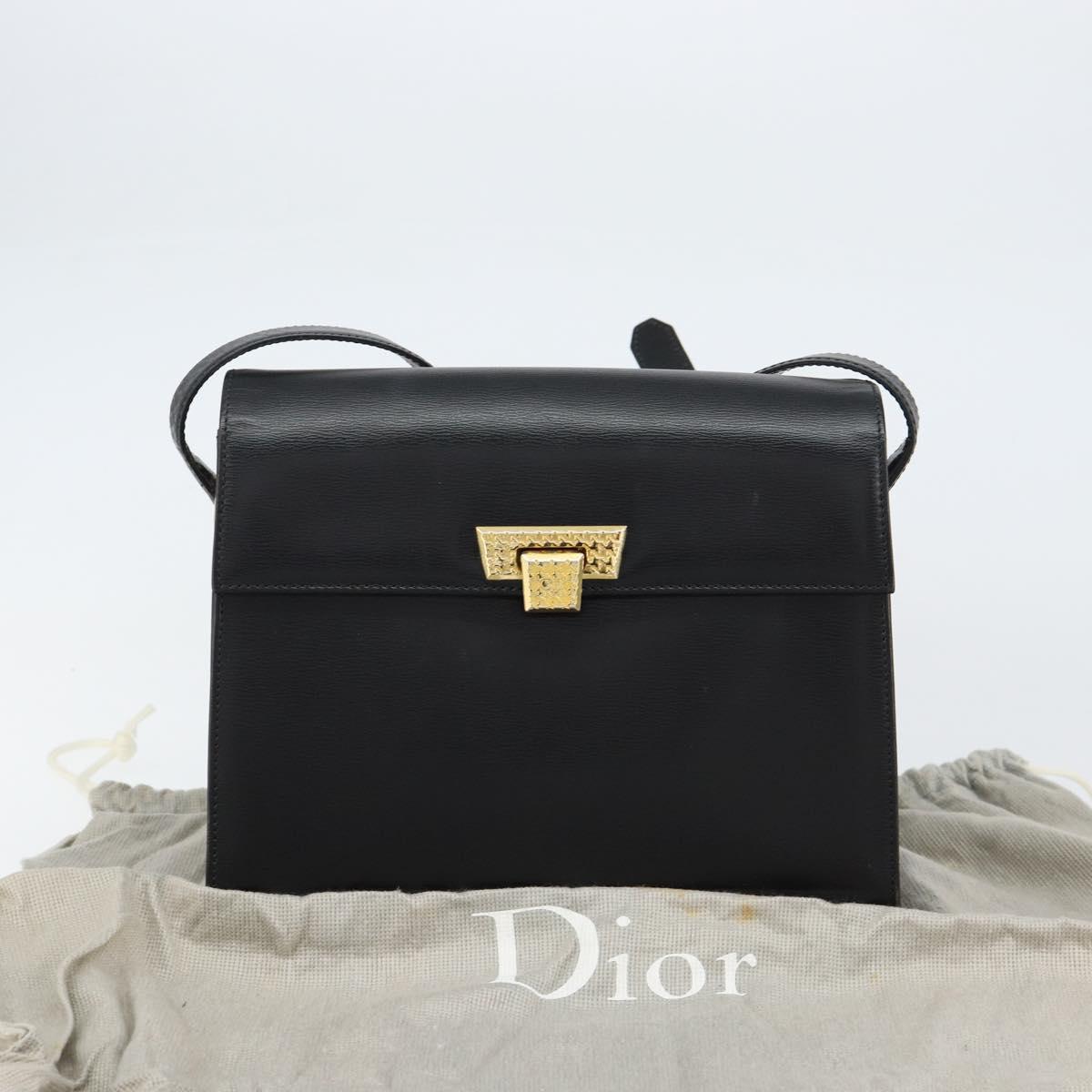 Christian Dior Shoulder Bag Leather Black Gold Auth 155073