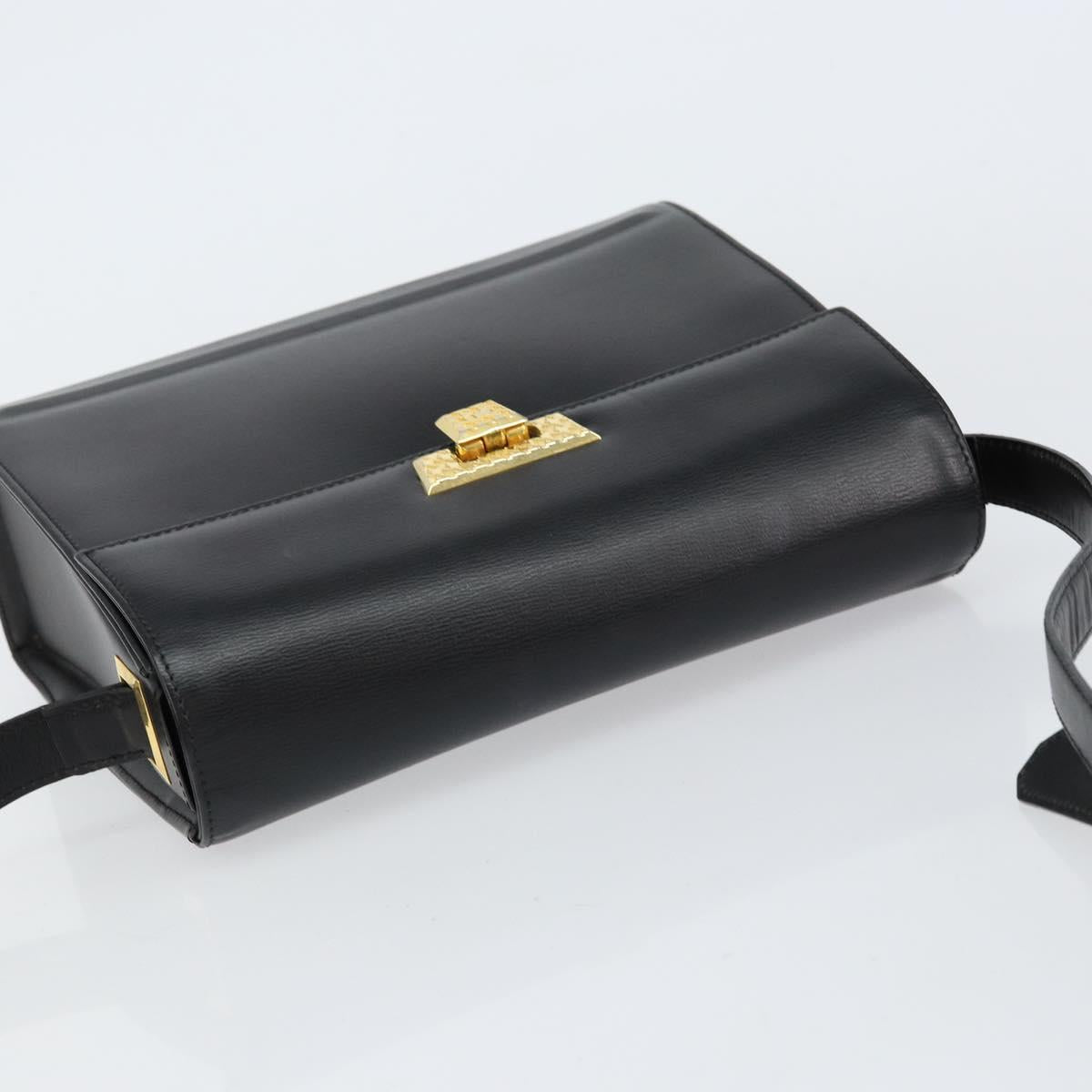 Christian Dior Shoulder Bag Leather Black Gold Auth 155073