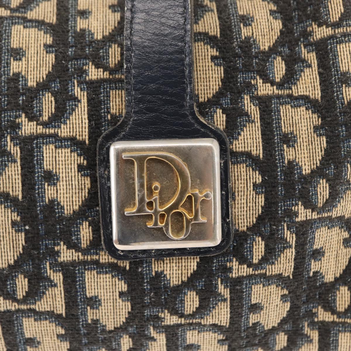 Christian Dior Trotter Canvas Hand Bag Navy Gold Auth 155076