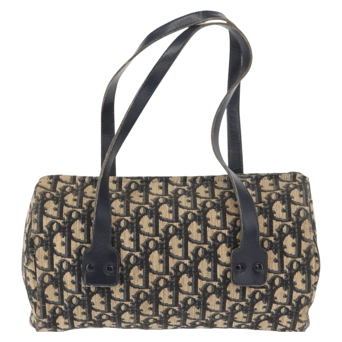 Christian Dior Trotter Canvas Hand Bag Navy Gold Auth 155076