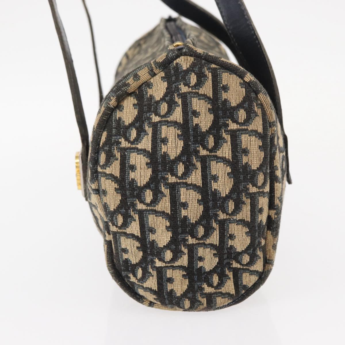 Christian Dior Trotter Canvas Hand Bag Navy Gold Auth 155076