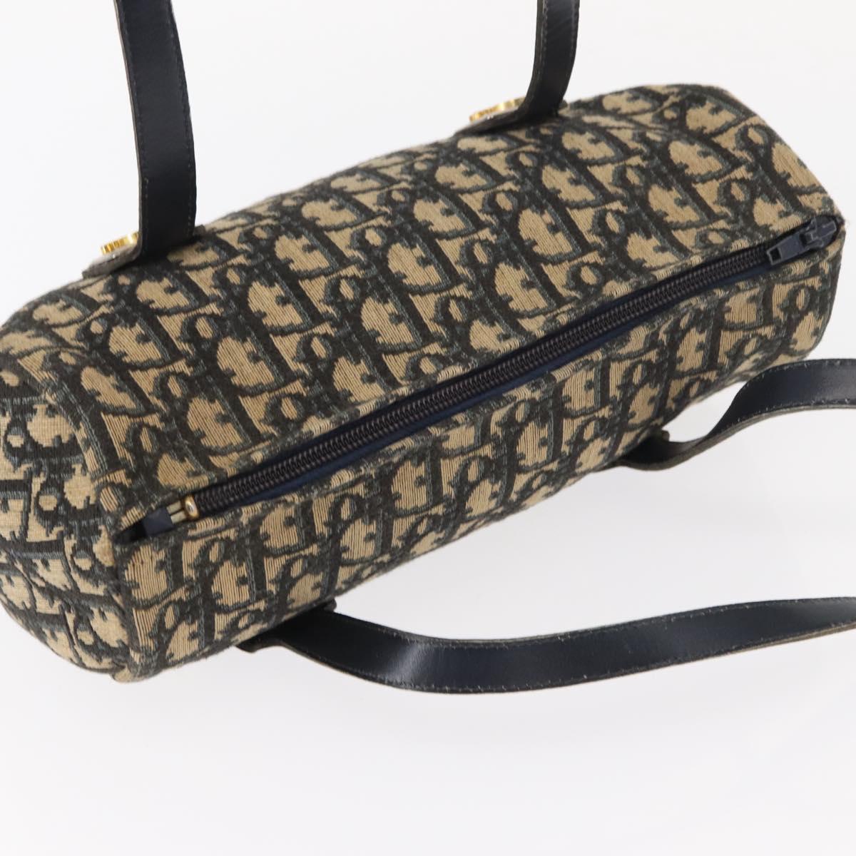 Christian Dior Trotter Canvas Hand Bag Navy Gold Auth 155076