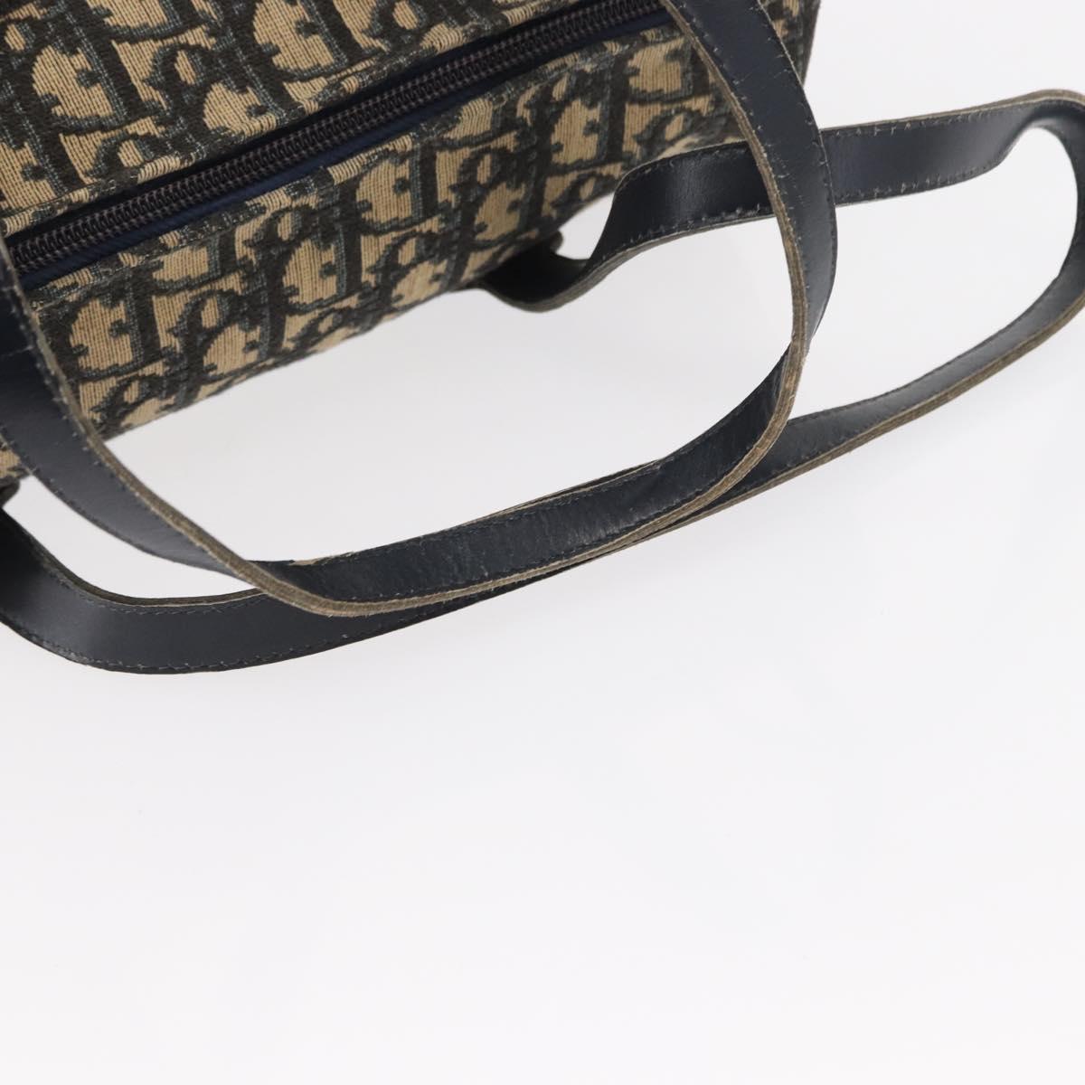 Christian Dior Trotter Canvas Hand Bag Navy Gold Auth 155076