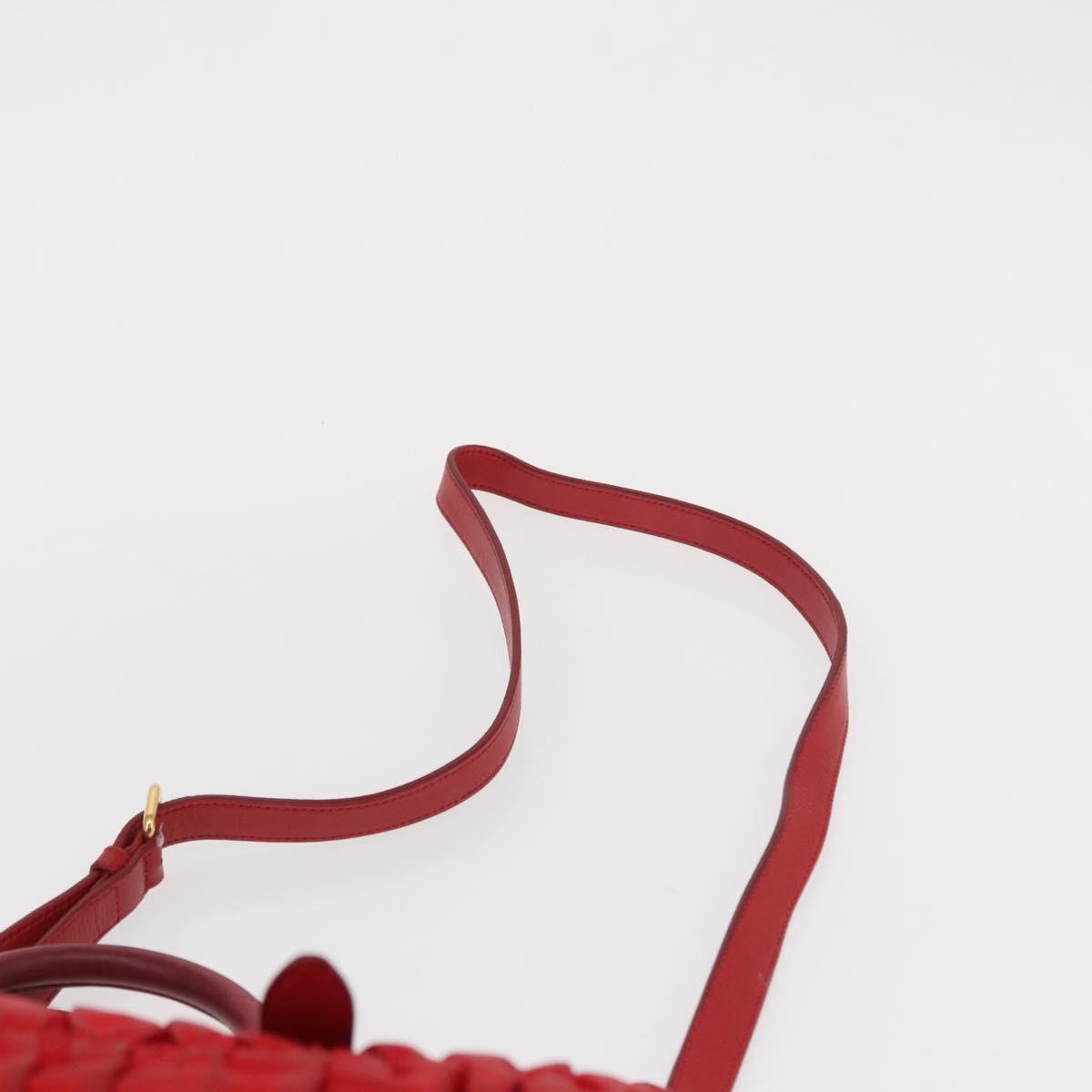 PRADA Hand Bag Nylon Leather 2way Red Gold Auth 155077