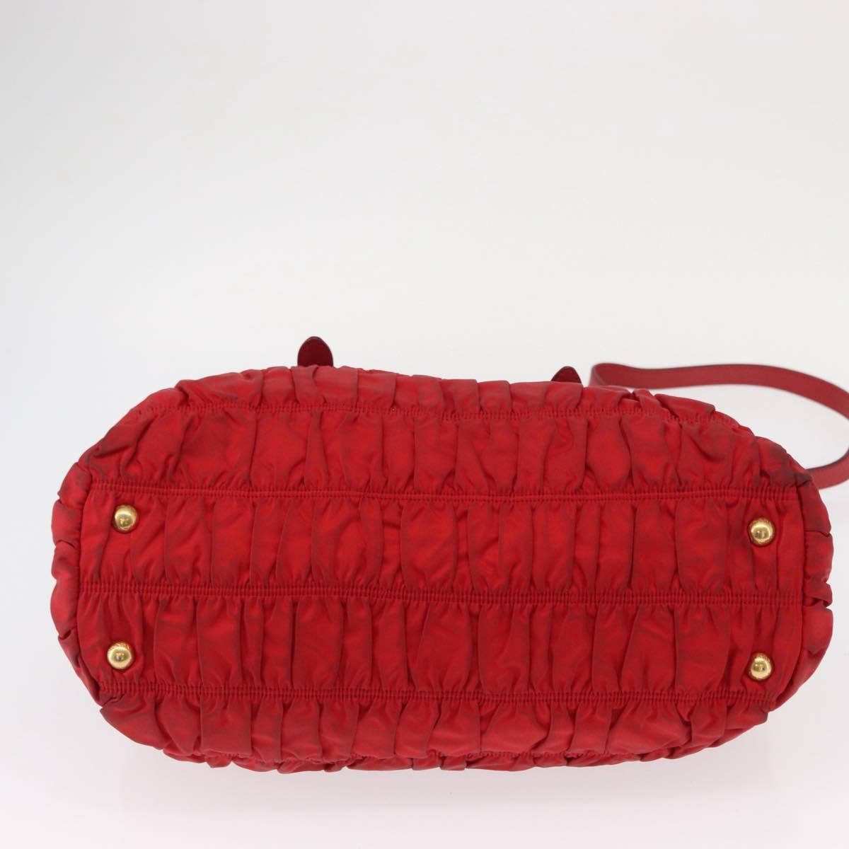 PRADA Hand Bag Nylon Leather 2way Red Gold Auth 155077