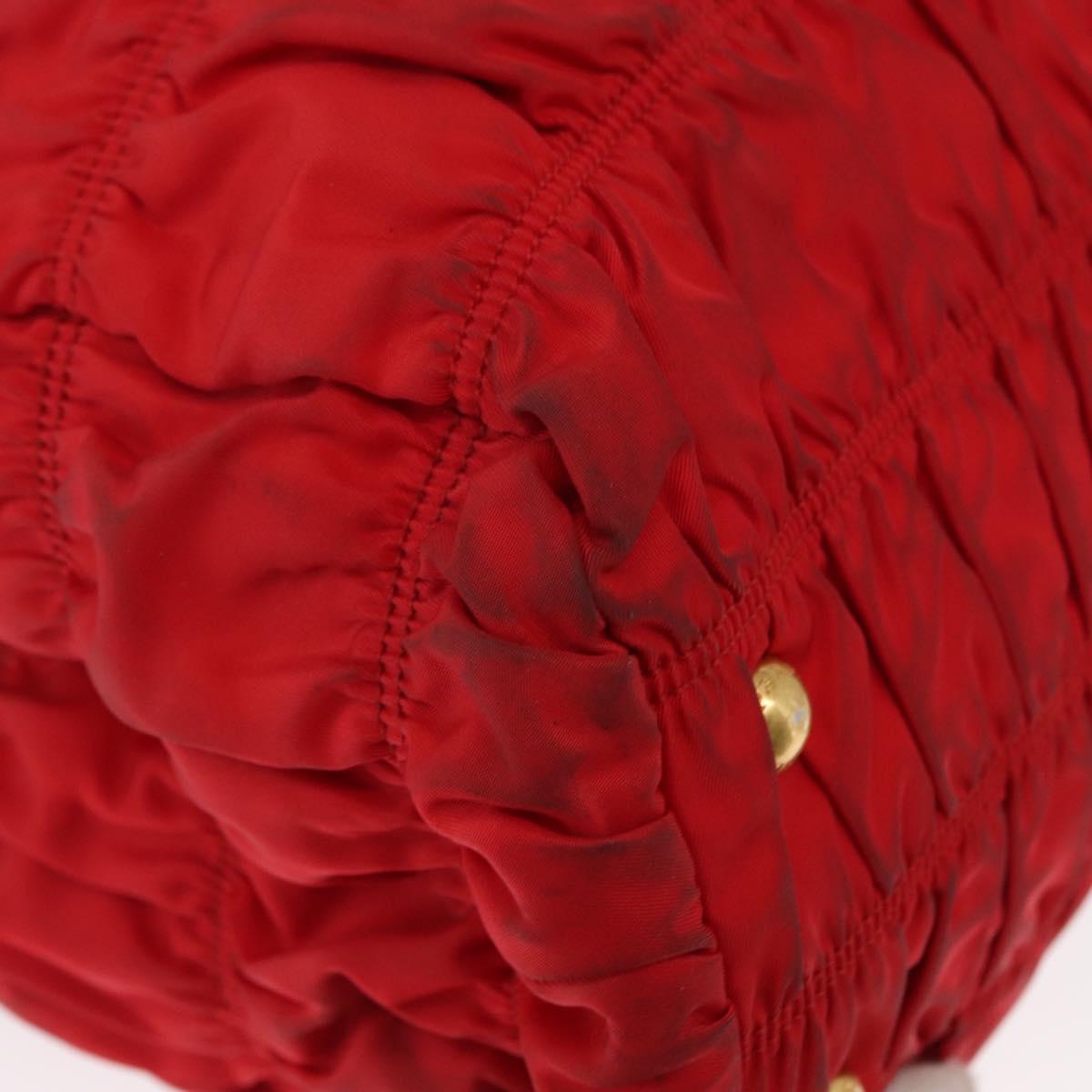 PRADA Hand Bag Nylon Leather 2way Red Gold Auth 155077