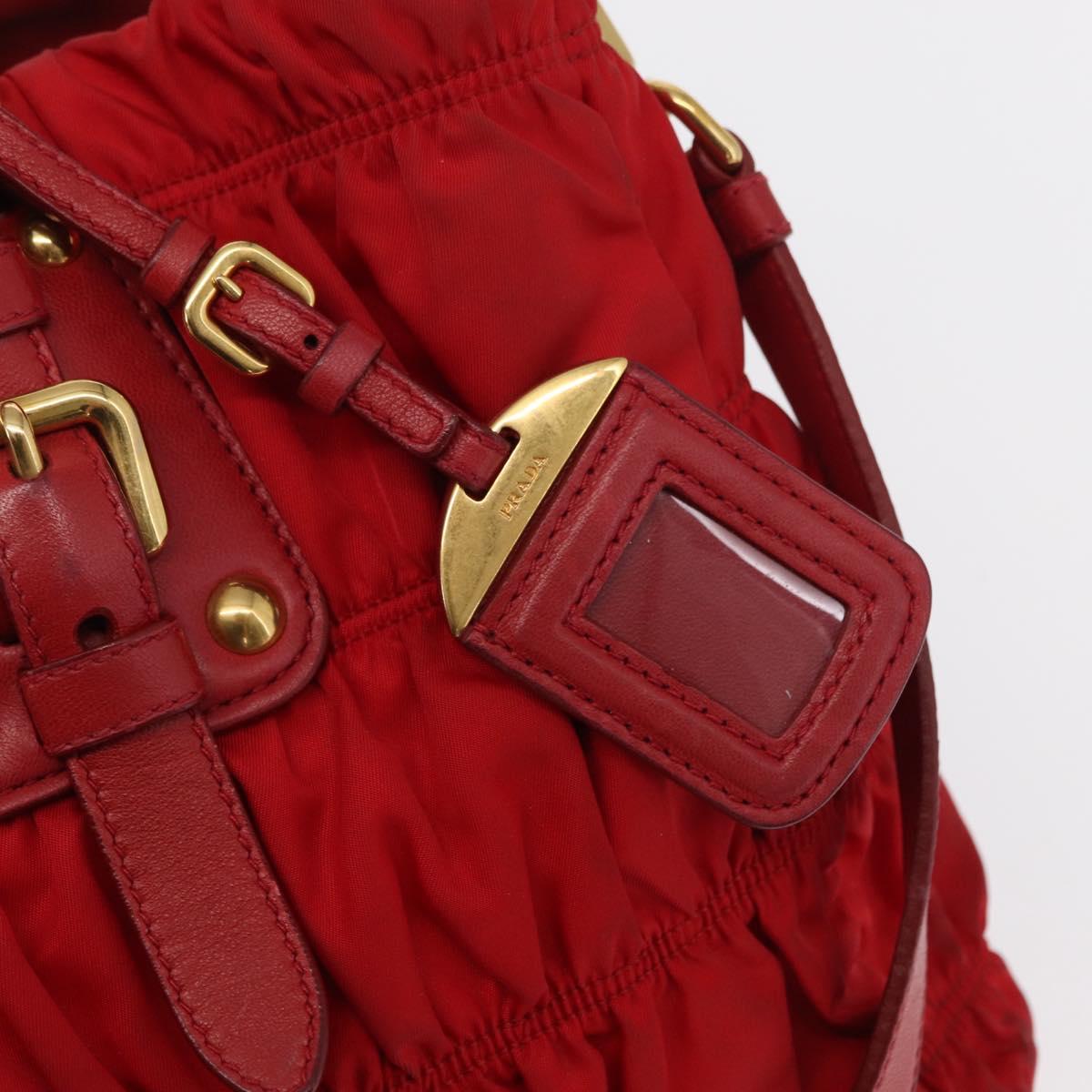 PRADA Hand Bag Nylon Leather 2way Red Gold Auth 155077