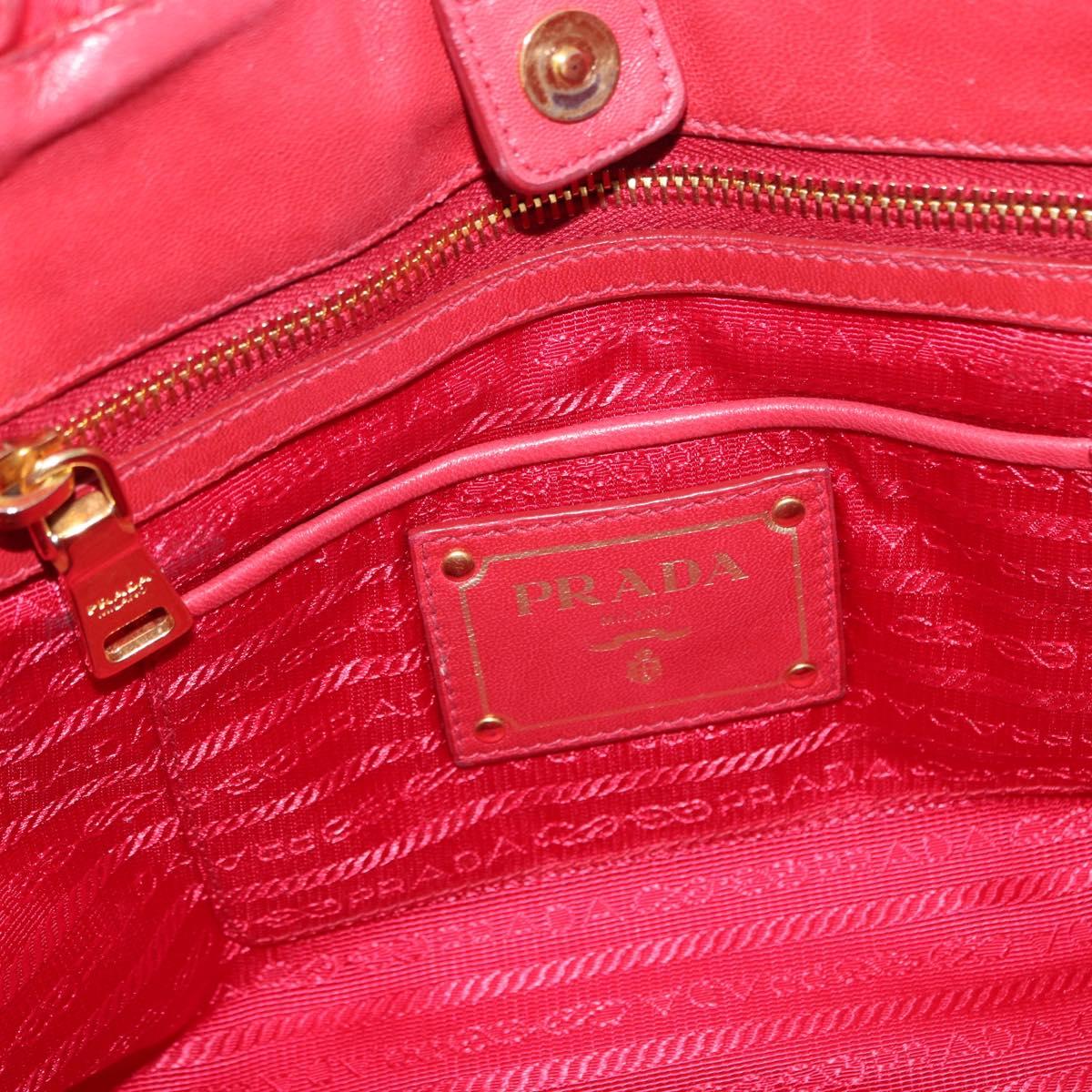 PRADA Hand Bag Nylon Leather 2way Red Gold Auth 155077
