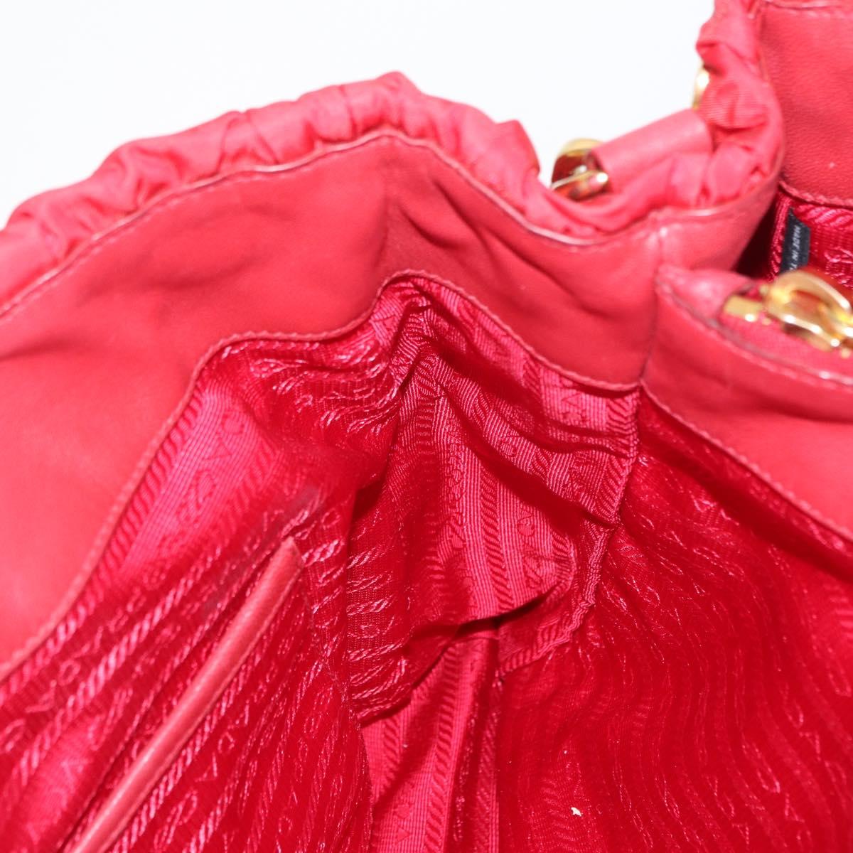 PRADA Hand Bag Nylon Leather 2way Red Gold Auth 155077