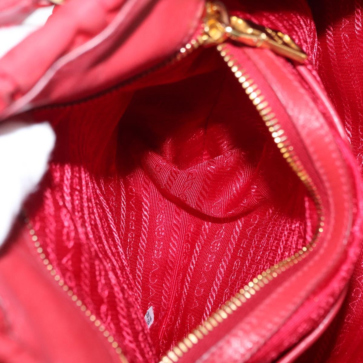 PRADA Hand Bag Nylon Leather 2way Red Gold Auth 155077