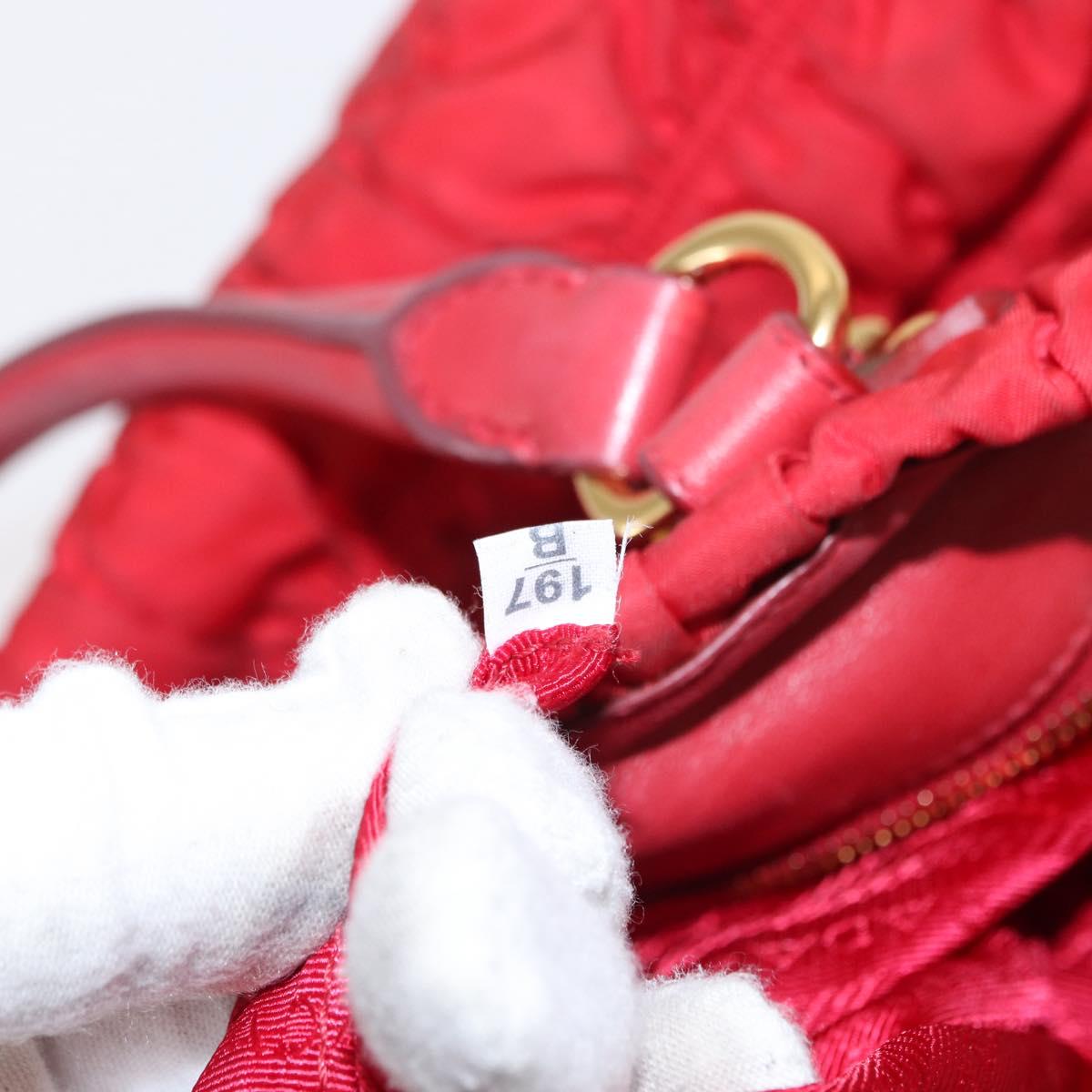 PRADA Hand Bag Nylon Leather 2way Red Gold Auth 155077