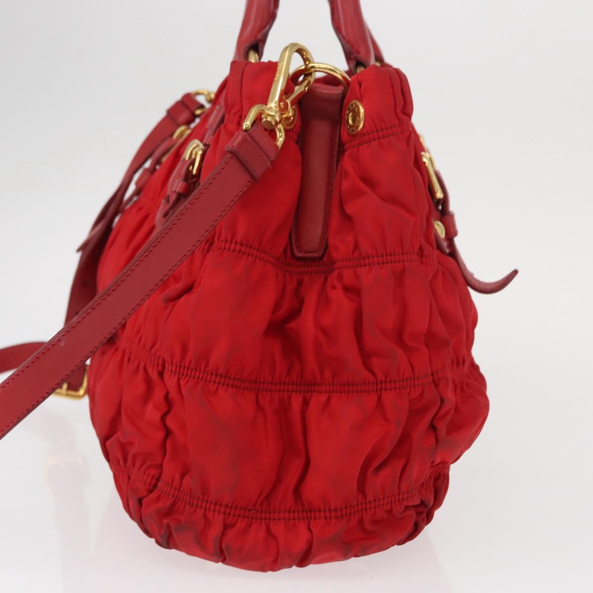PRADA Hand Bag Nylon Leather 2way Red Gold Auth 155077