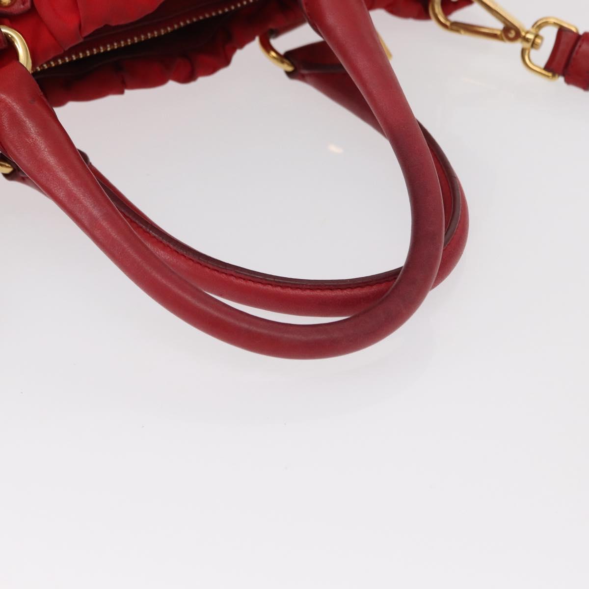 PRADA Hand Bag Nylon Leather 2way Red Gold Auth 155077