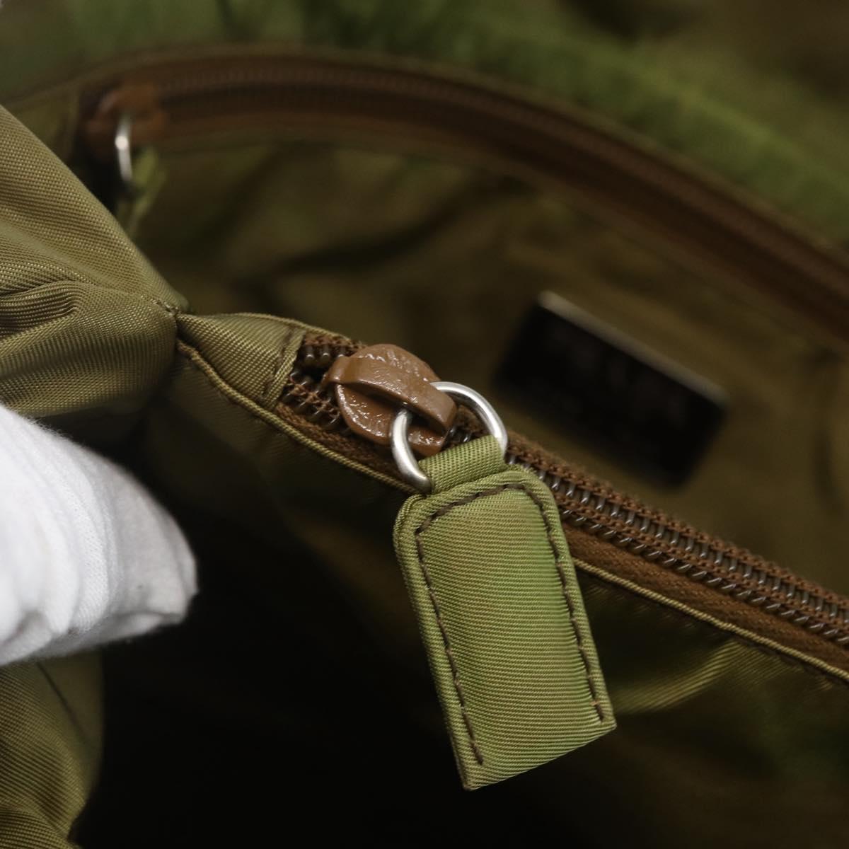 PRADA Tote Bag Nylon Green Silver Auth 155078