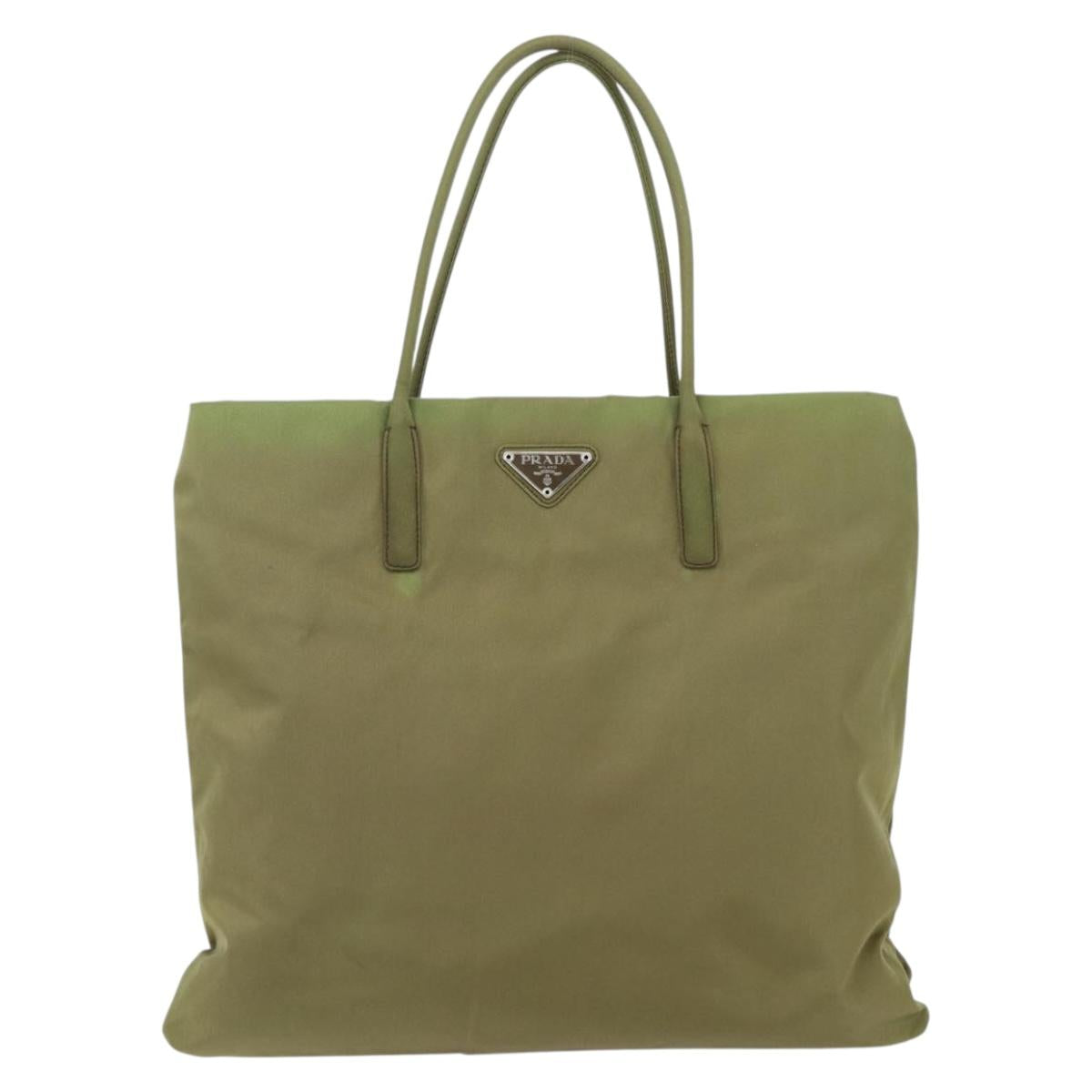 PRADA Tote Bag Nylon Green Silver Auth 155078