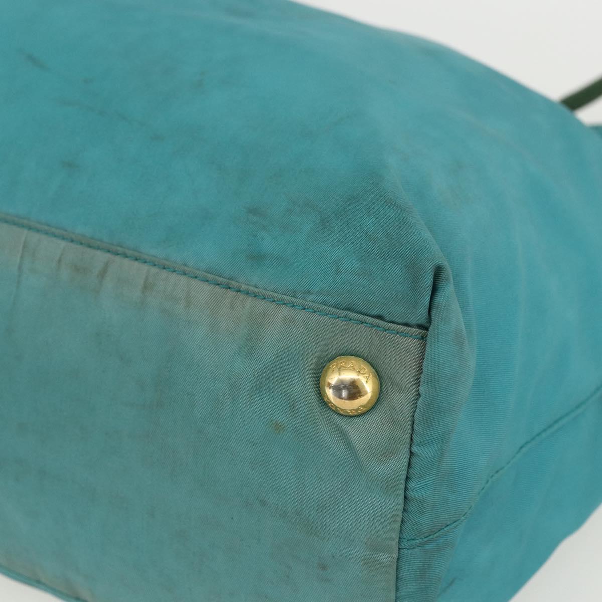PRADA Tote Bag Nylon Turquoise Blue Gold Auth 155080