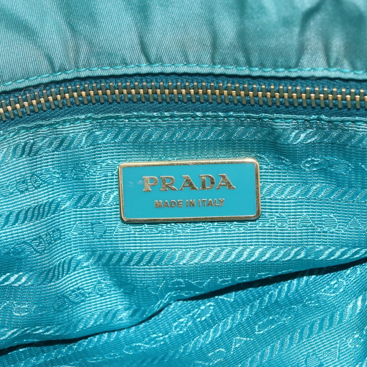 PRADA Tote Bag Nylon Turquoise Blue Gold Auth 155080