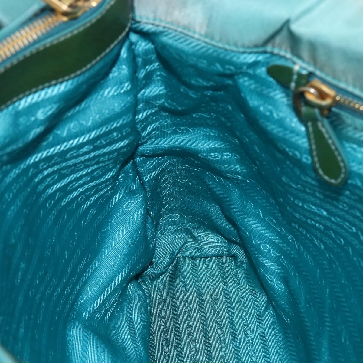 PRADA Tote Bag Nylon Turquoise Blue Gold Auth 155080