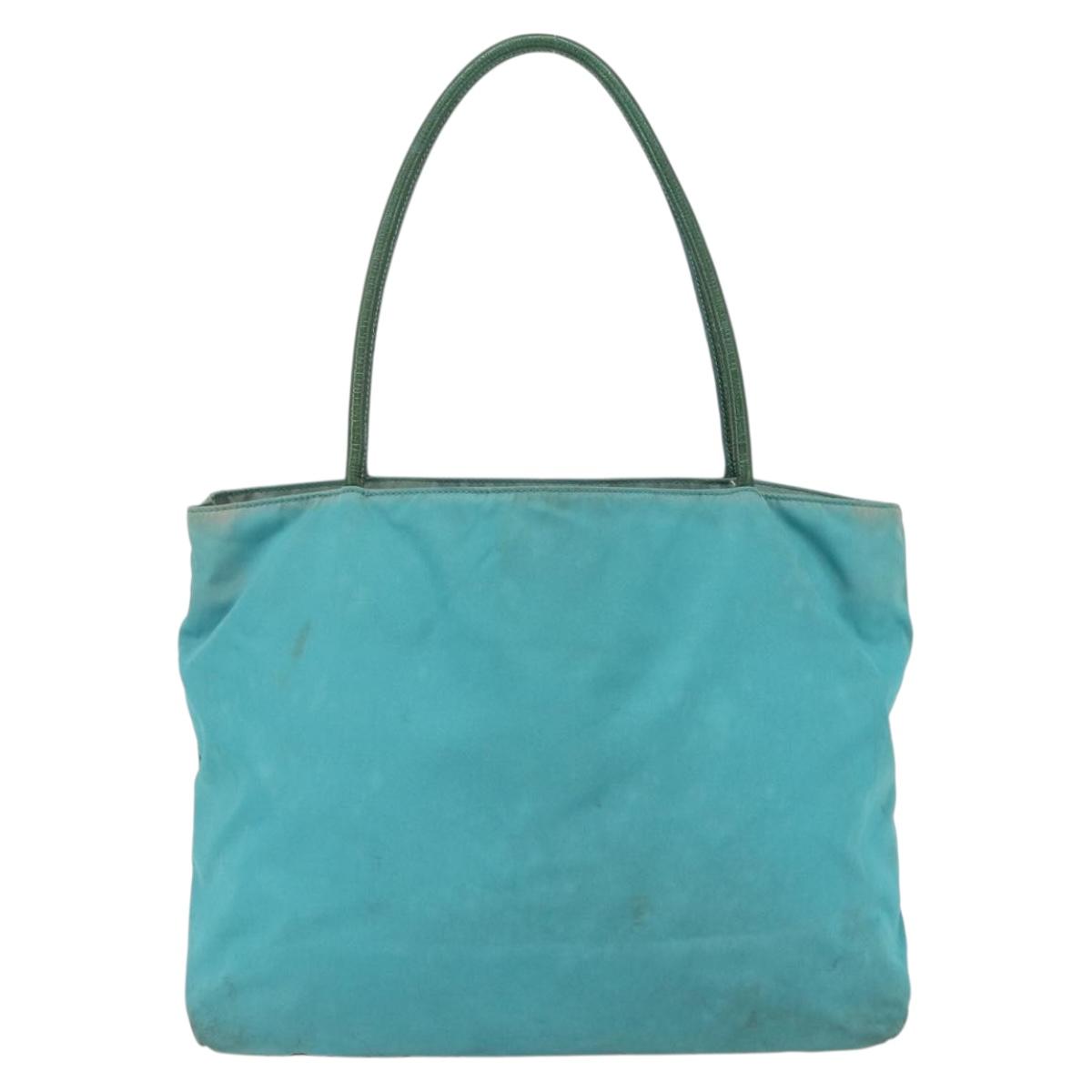 PRADA Tote Bag Nylon Turquoise Blue Gold Auth 155080