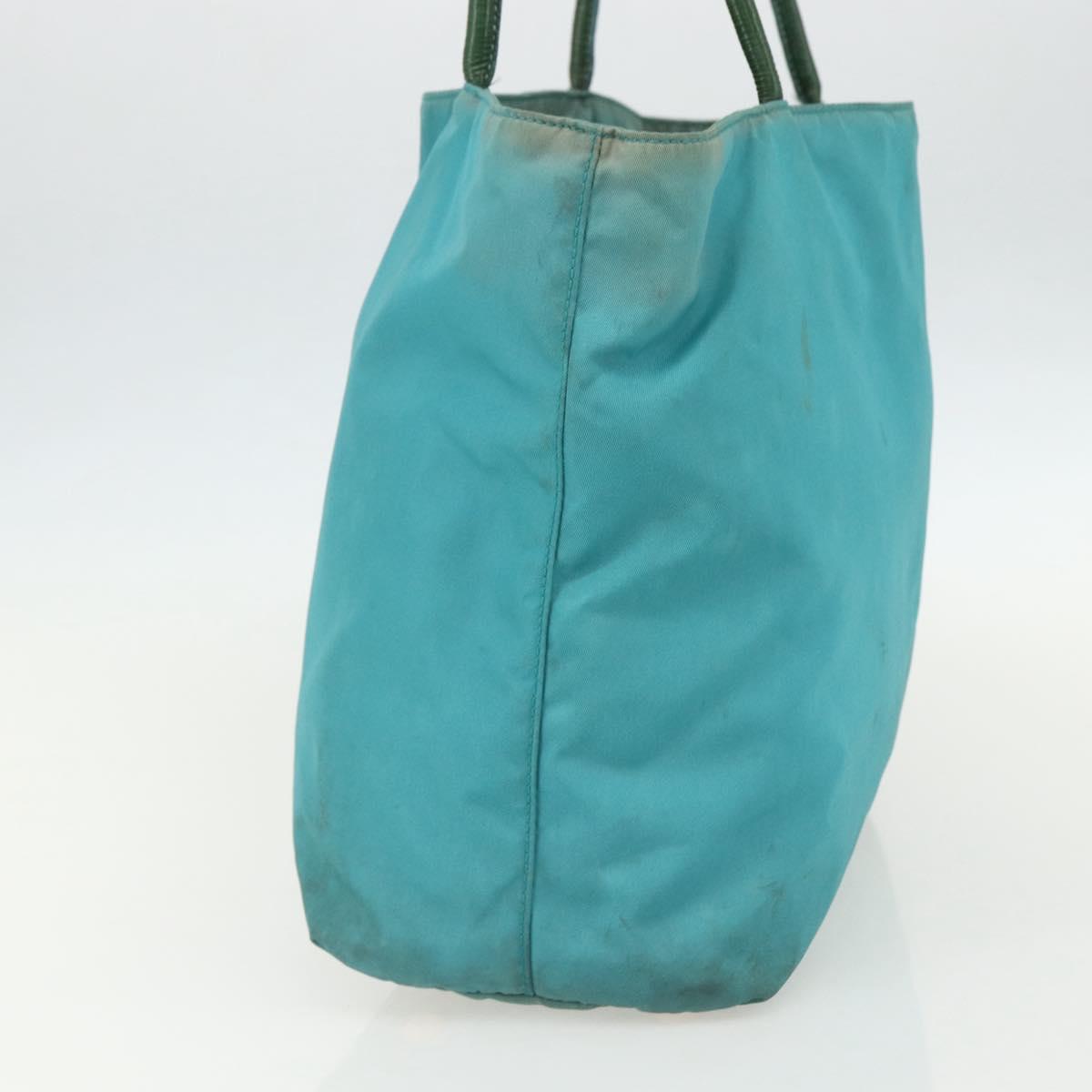 PRADA Tote Bag Nylon Turquoise Blue Gold Auth 155080