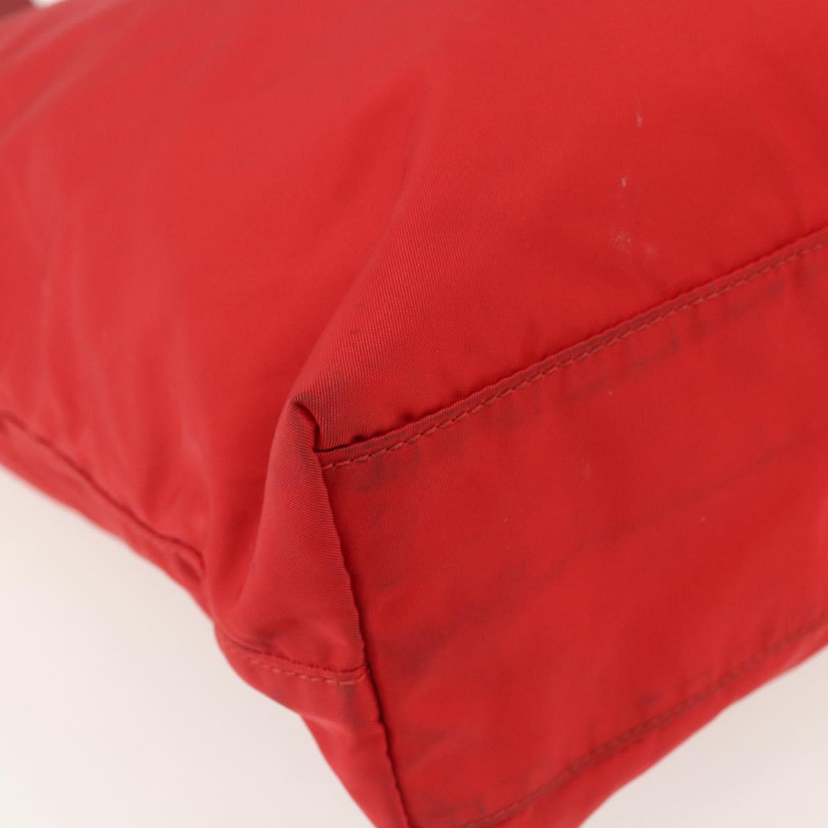 PRADA Tote Bag Nylon Red Silver Auth 155081