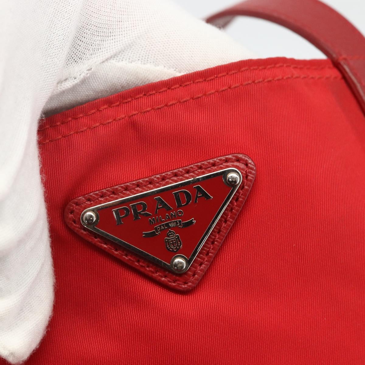 PRADA Tote Bag Nylon Red Silver Auth 155081