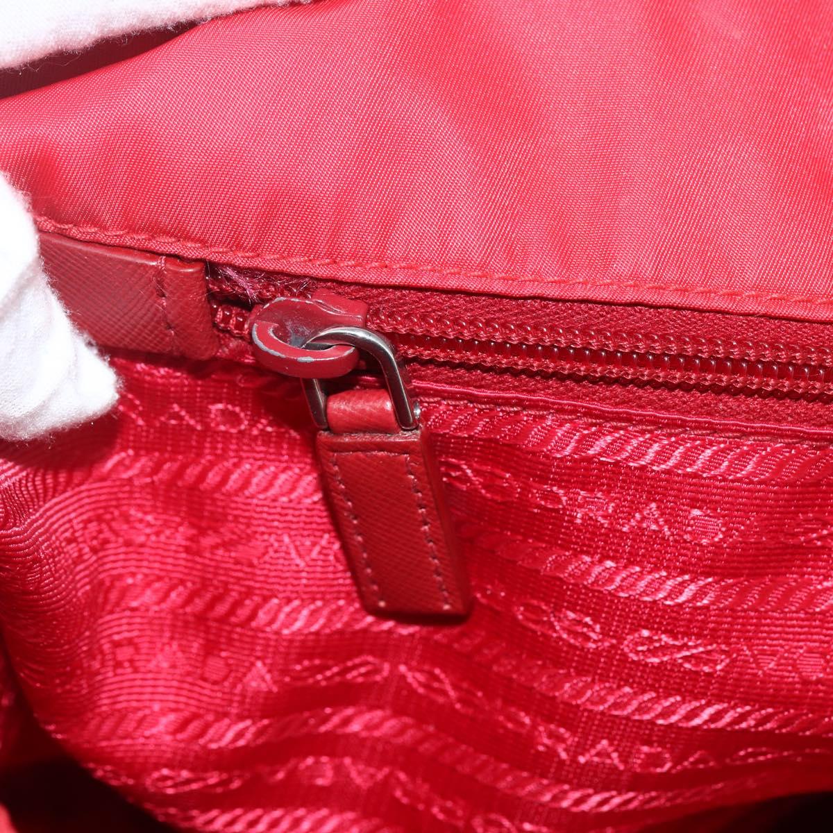 PRADA Tote Bag Nylon Red Silver Auth 155081