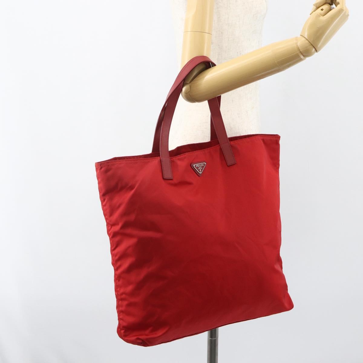 PRADA Tote Bag Nylon Red Silver Auth 155081