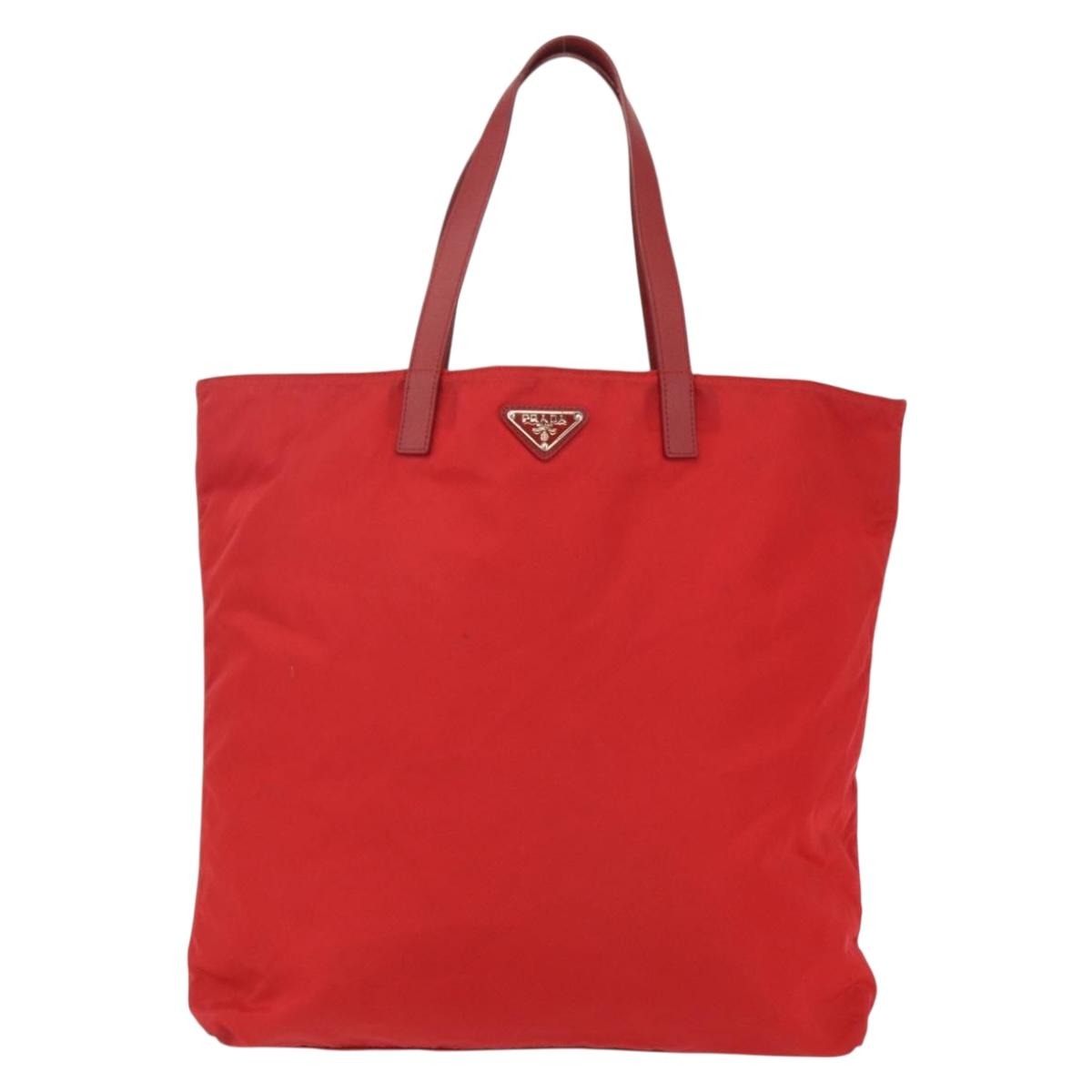 PRADA Tote Bag Nylon Red Silver Auth 155081