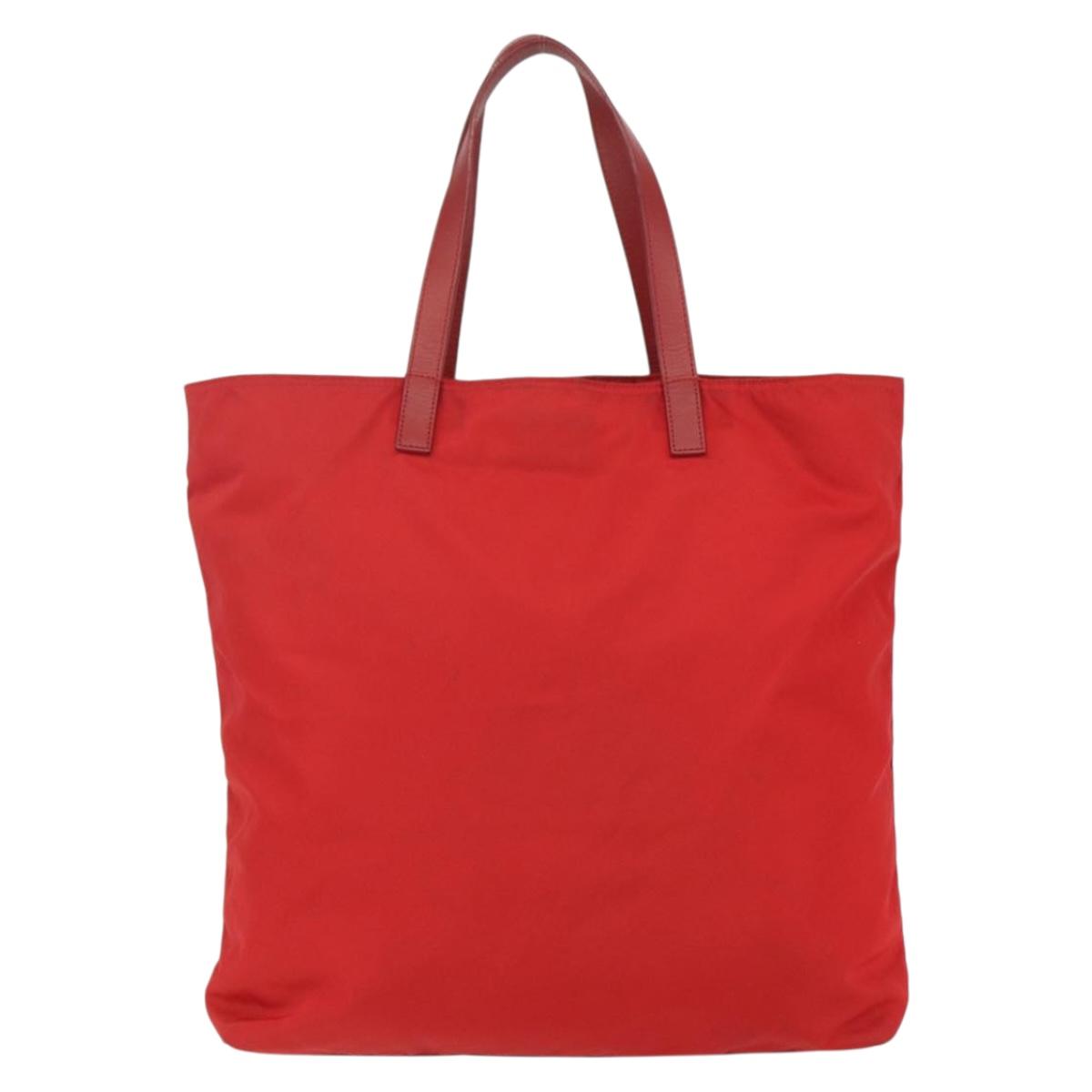 PRADA Tote Bag Nylon Red Silver Auth 155081