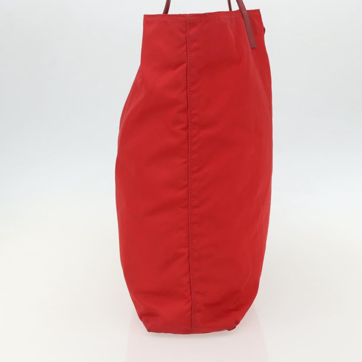 PRADA Tote Bag Nylon Red Silver Auth 155081