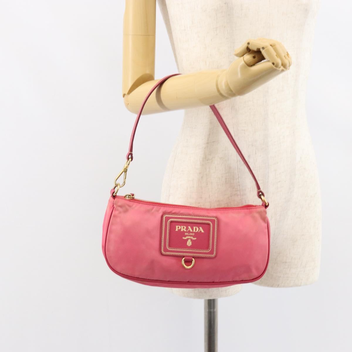 PRADA Shoulder Bag Nylon Leather Pink Gold Auth 155082