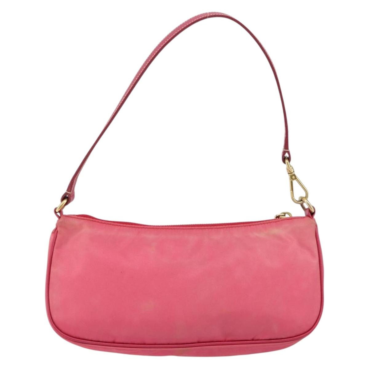 PRADA Shoulder Bag Nylon Leather Pink Gold Auth 155082