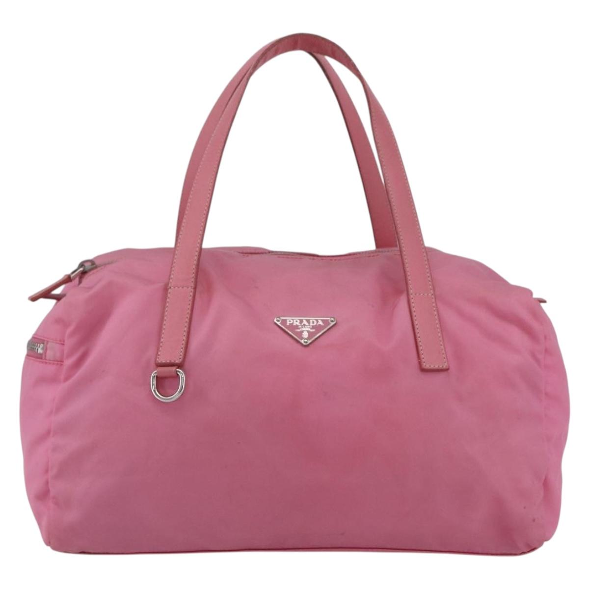 PRADA Hand Bag Nylon Pink Silver Auth 155083