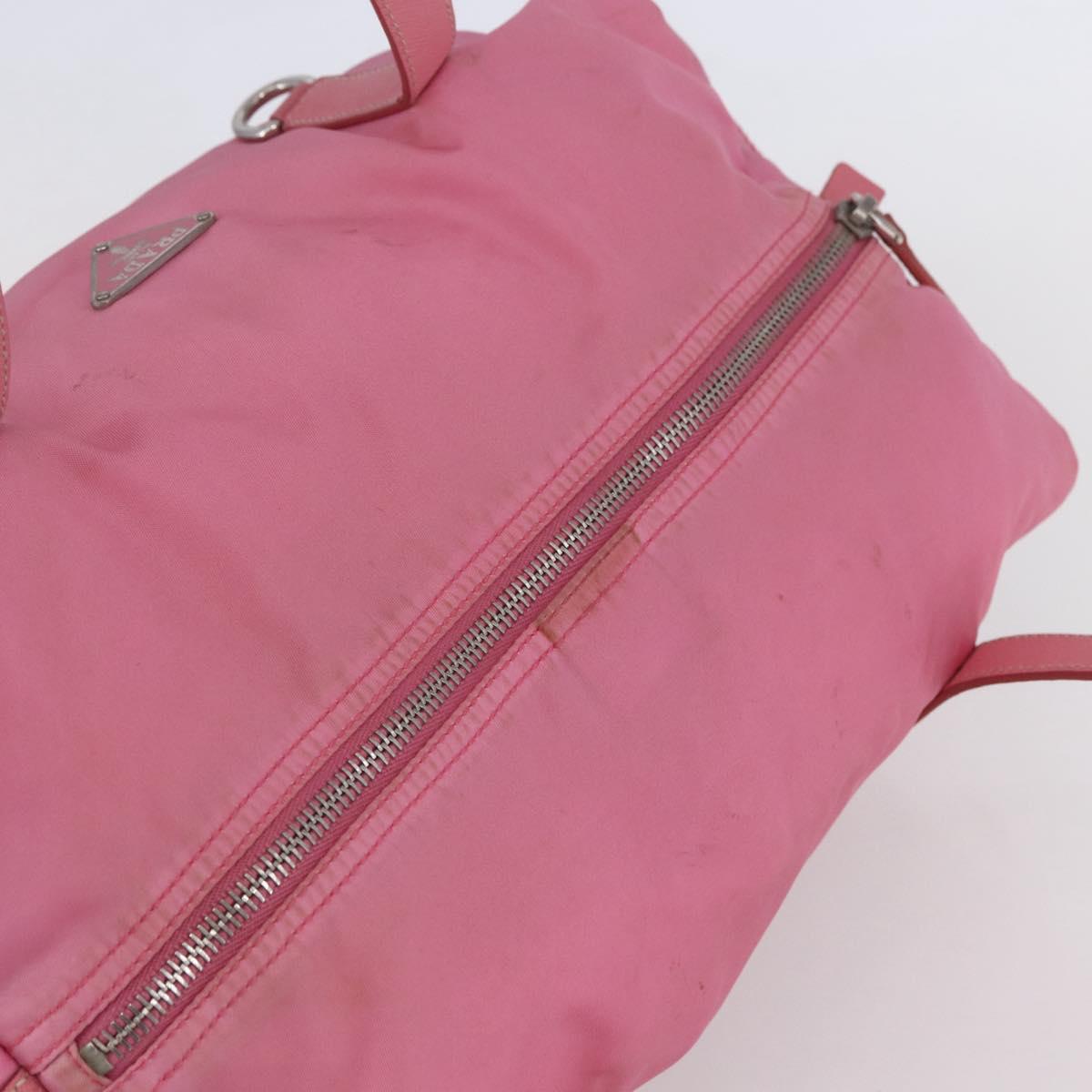 PRADA Hand Bag Nylon Pink Silver Auth 155083