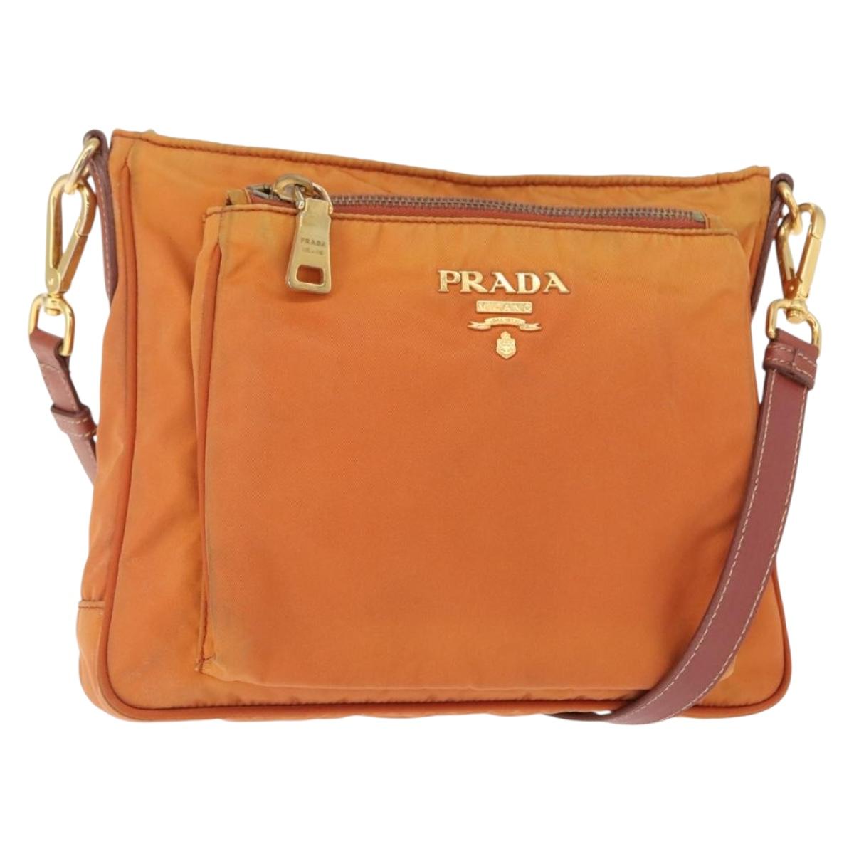 PRADA Shoulder Bag Nylon Leather Orange Gold Auth 155084