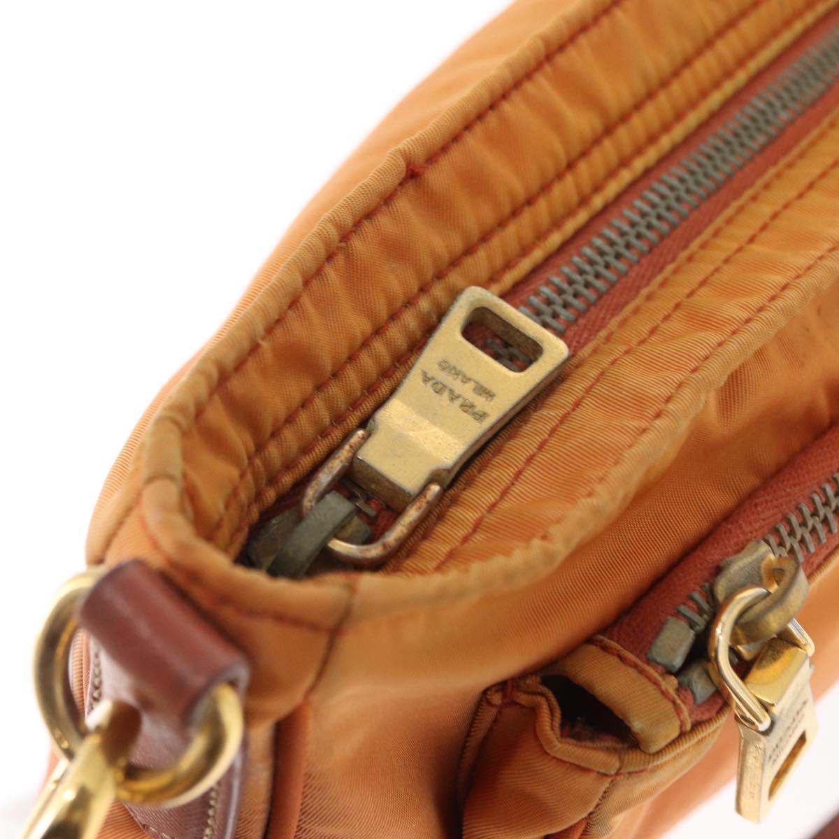 PRADA Shoulder Bag Nylon Leather Orange Gold Auth 155084