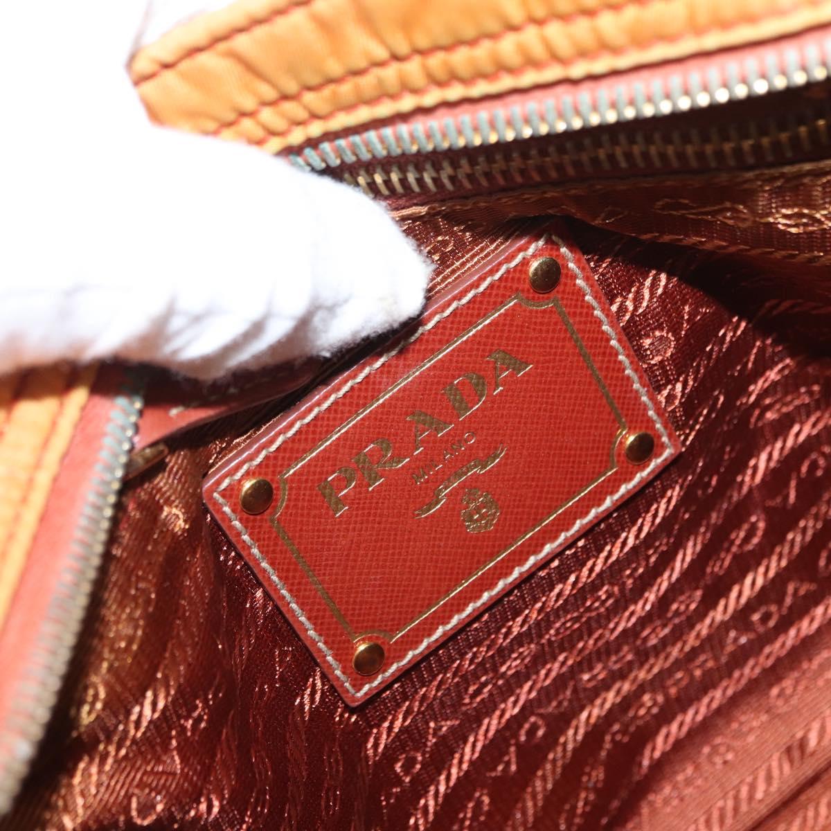 PRADA Shoulder Bag Nylon Leather Orange Gold Auth 155084
