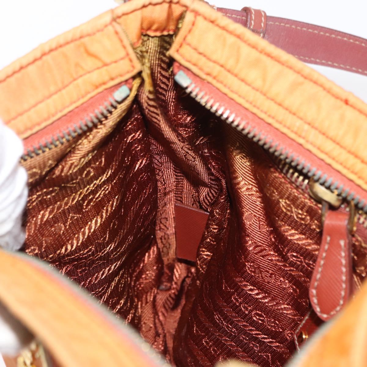 PRADA Shoulder Bag Nylon Leather Orange Gold Auth 155084